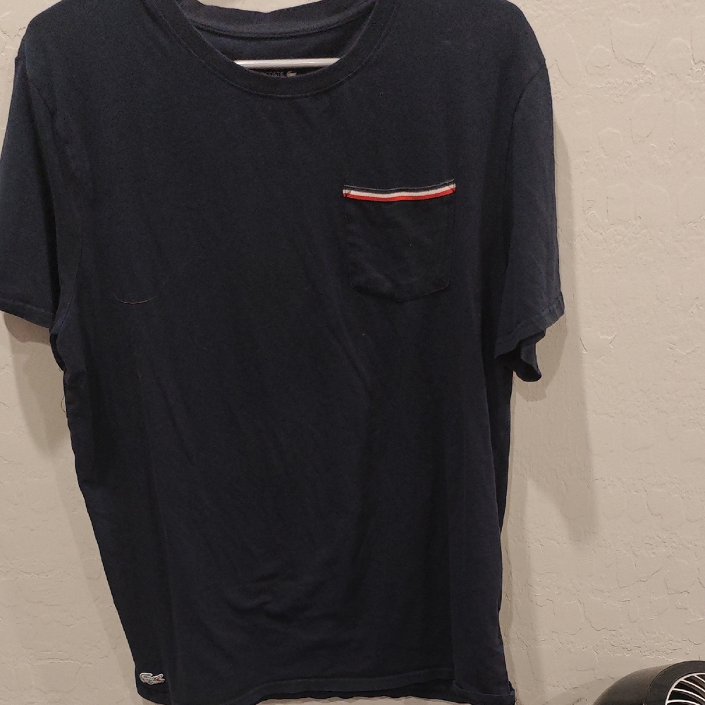 Lacoste Dark Blue Tee with Pocket Accent